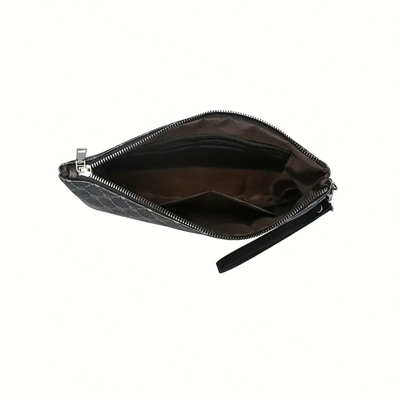 Valcien | Men’s Business Clutch – Black Handbag with Wrist Strap, Golden Zipper, Elegant Daily Office Bag