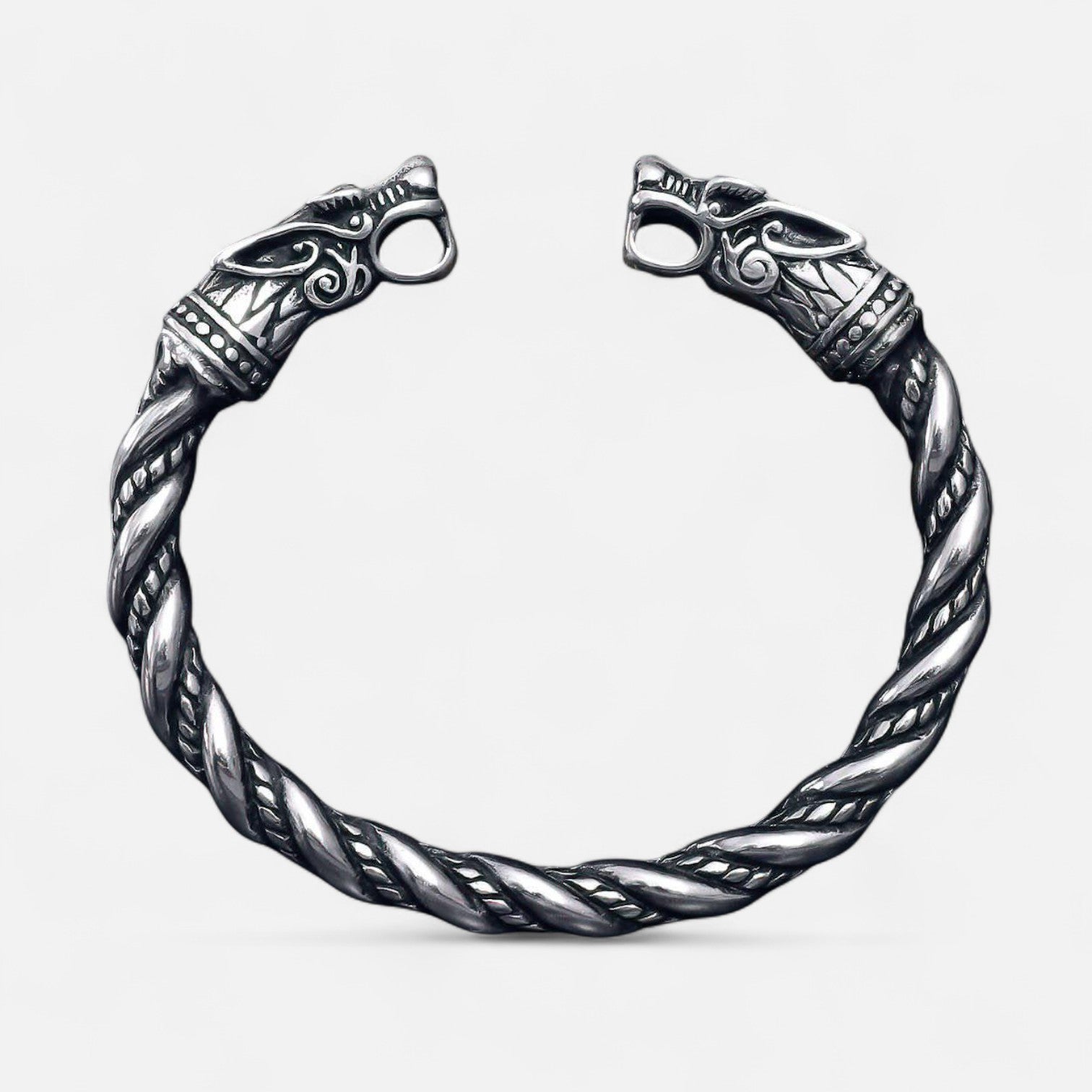 Valcien | Men's Wolf Head Torc Bracelet – Stainless Steel Strength, Symbolic Power