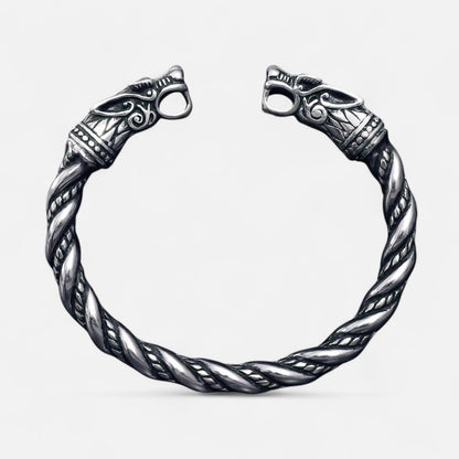 Valcien | Men's Wolf Head Torc Bracelet – Stainless Steel Strength, Symbolic Power