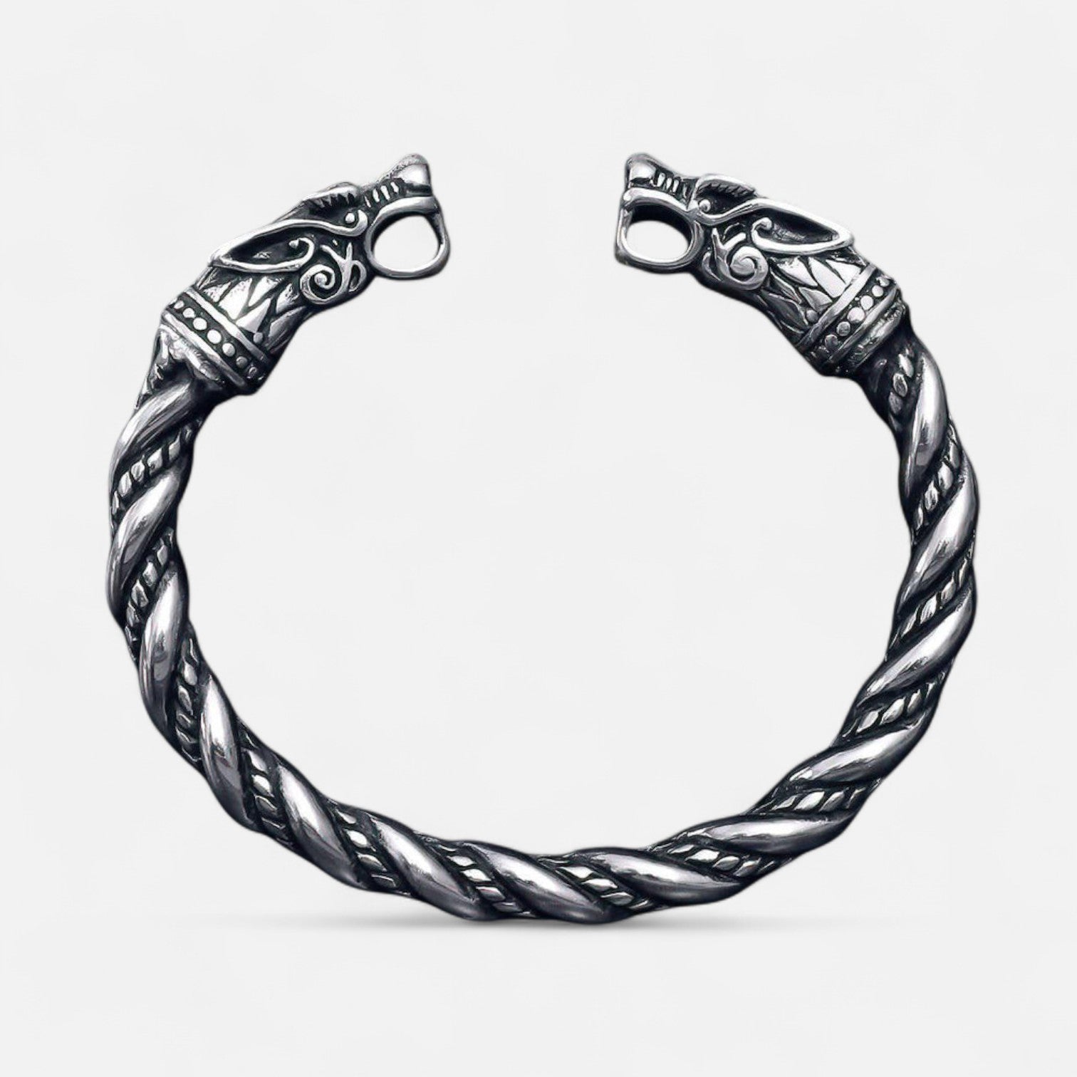 Valcien | Men's Wolf Head Torc Bracelet – Stainless Steel Strength, Symbolic Power