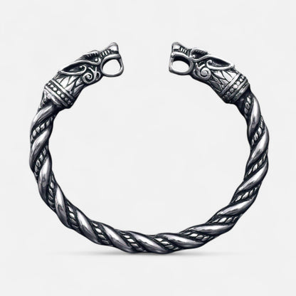 Valcien | Men's Wolf Head Torc Bracelet – Stainless Steel Strength, Symbolic Power
