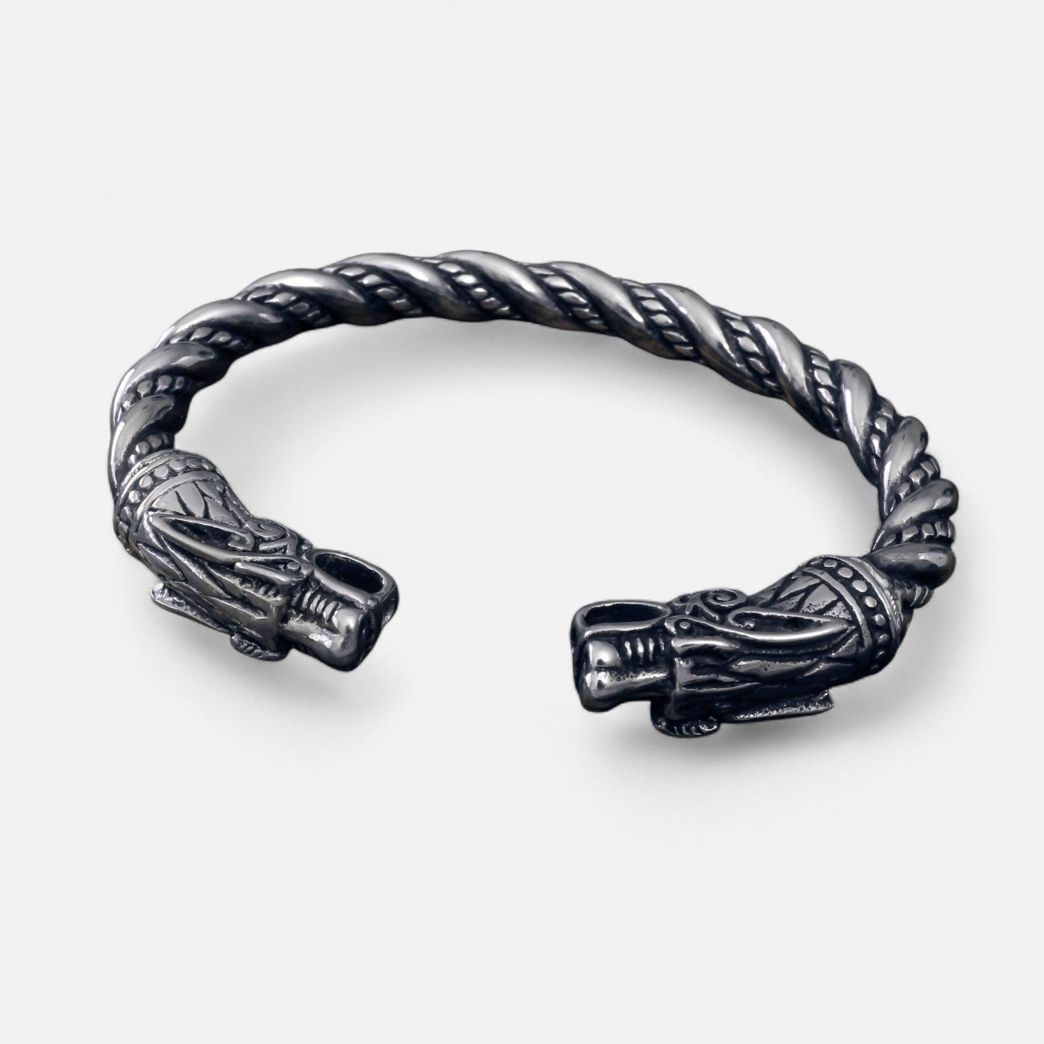 Valcien | Men's Wolf Head Torc Bracelet – Stainless Steel Strength, Symbolic Power