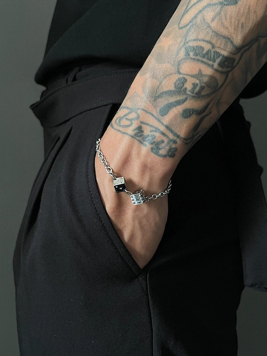 Men’s Dice Bracelet – Stainless Steel Lucky Charm Wristband