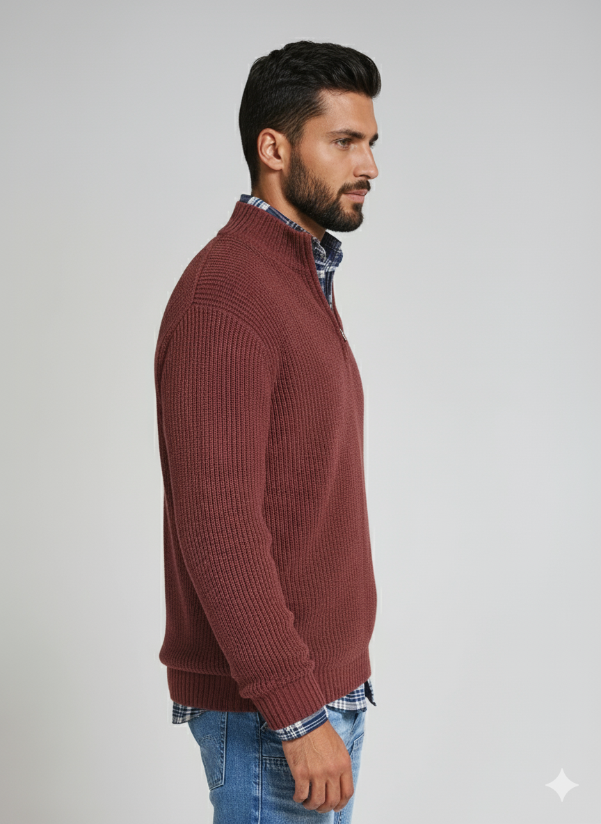 Men’s Winter Half-Zip Sweater | Classic Trucker Style