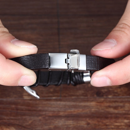 Infinity Luxe Stainless Steel Leather Infinity Bracelet – Elegant Patterned Men's Jewelry